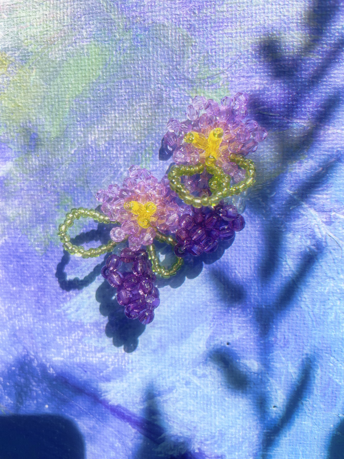 Purple and yellow floral beaded earrings